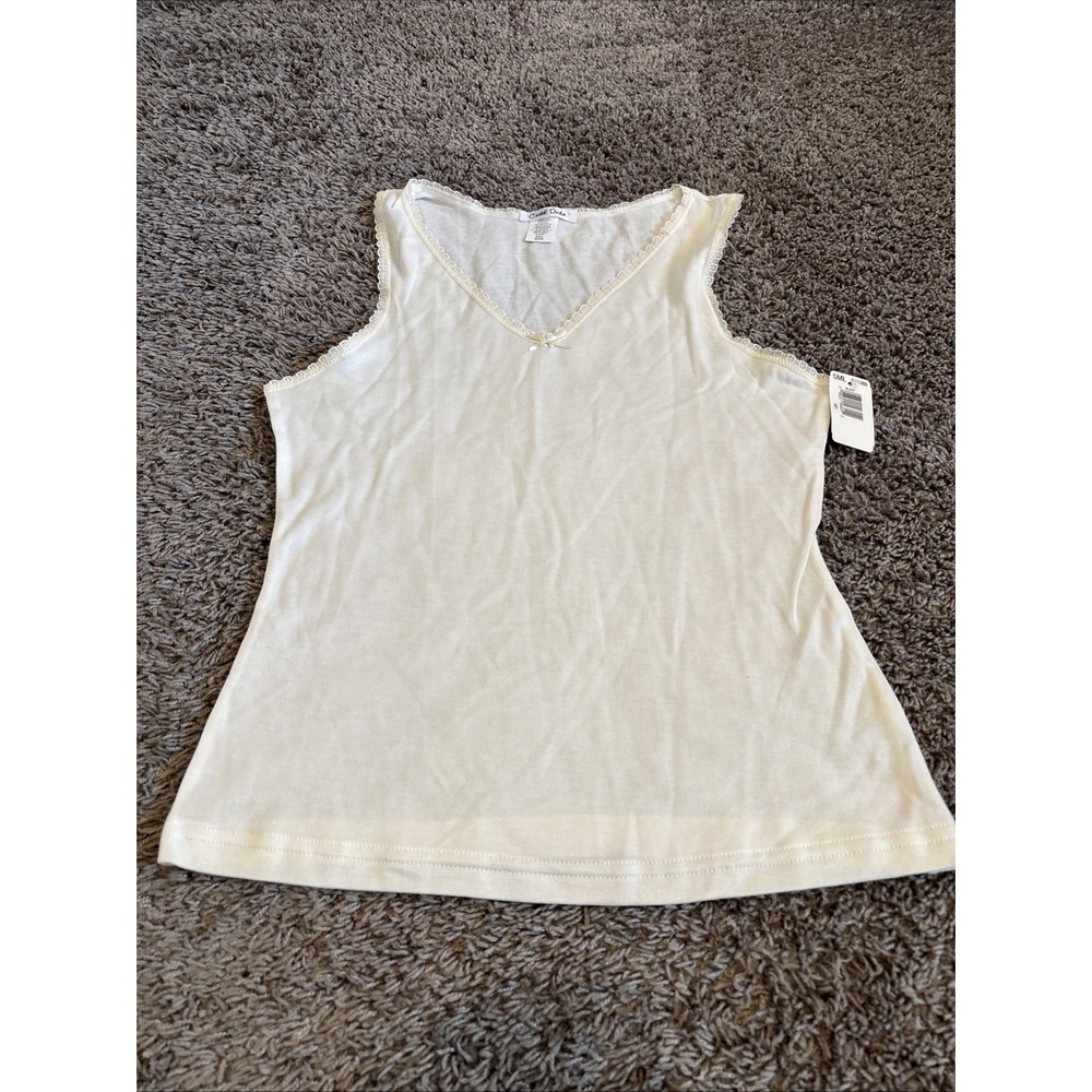 Womens Petite Small Cuddl Duds Cream Off White Tank‎ Night Shirt Lace Trim New